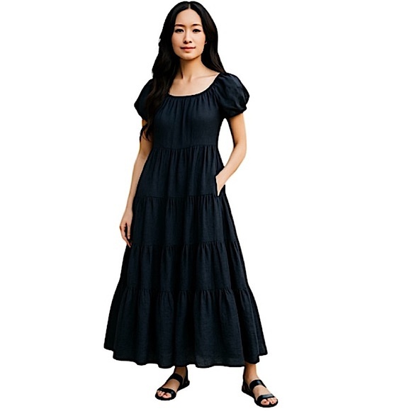 Young Fabulous and Broke Off the Shoulder Tiered Maxi Long Dress, Black, Size S - Picture 1 of 10